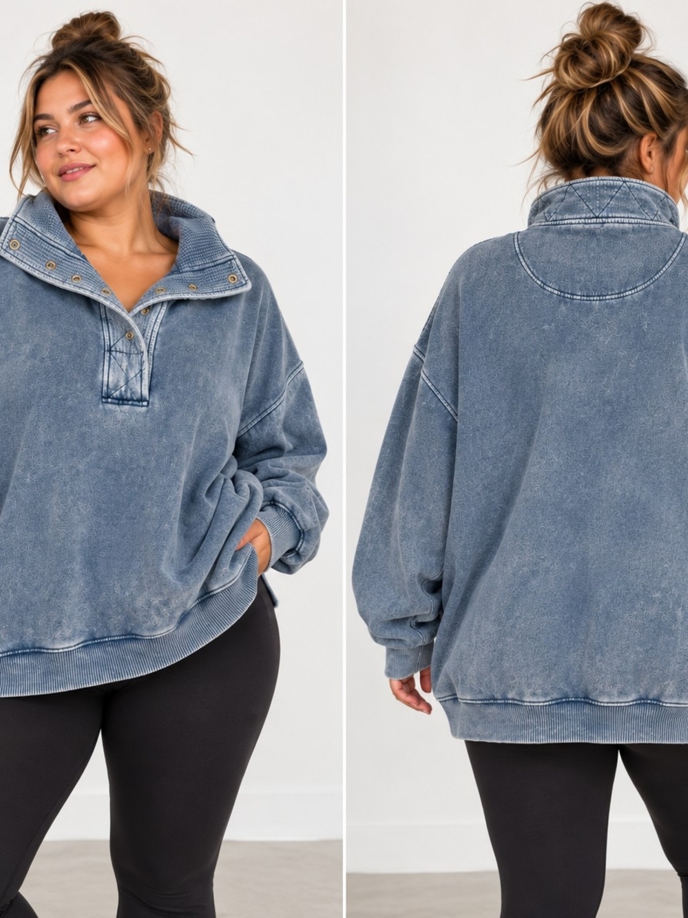 Aerie Getaway Quarter Snap Pullover XXL Blue Mineral Wash Oversized comfy lounge